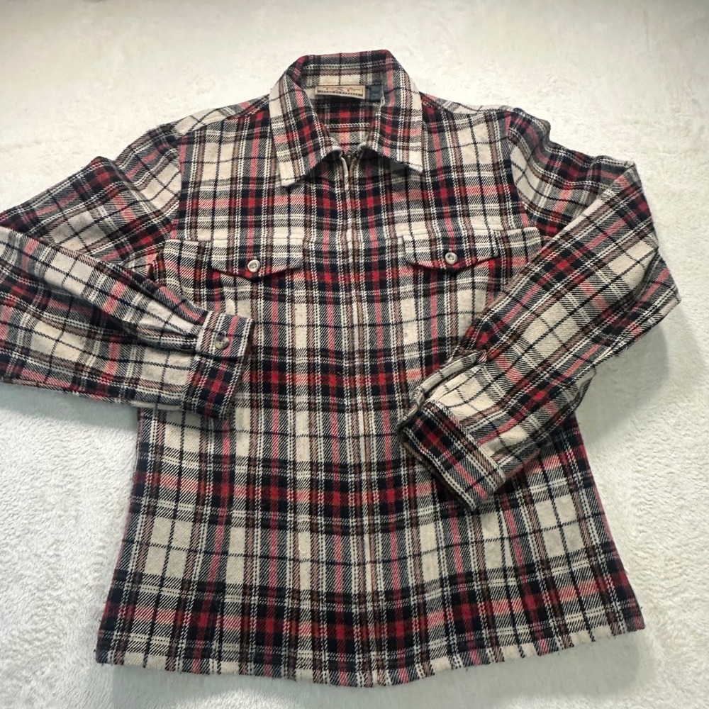 Vintage EXP Jeans by Express Plaid Full Zip Flannel Shirt Jacket Red Black Small